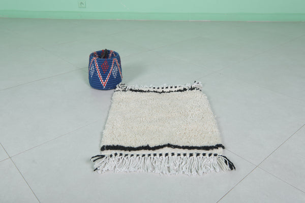 Handwoven small Moroccan rug 1.5 x 1.7 FT – Black & white wool accent