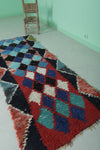 Colorful Moroccan Berber Rug 2.9 X 7.2 Feet - Bold Diamond Pattern Handmade
