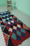Colorful Moroccan Berber Rug 2.9 X 7.2 Feet - Bold Diamond Pattern Handmade