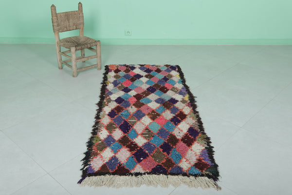 Moroccan boucherouite rug 2.4 FT × 5.4 FT | Colorful handwoven textile rug