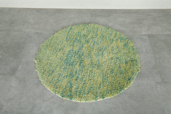 Handcrafted round Moroccan wool rug - 3 Ft, green tones