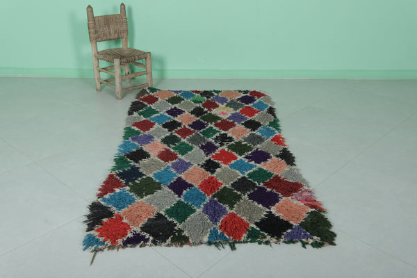 Moroccan Berber Rug 3 X 5.9 Feet - Vibrant Multicolor Diamond Shaggy Handmade Carpet
