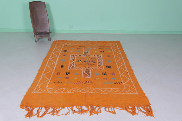 Orange Moroccan handwoven kilim 5 FT x 7.6 FT – Vibrant traditional wool rug