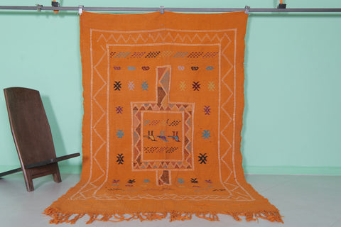 Orange Moroccan Handwoven Kilim 5 FT x 7.6 FT – Vibrant Traditional Wool Rug