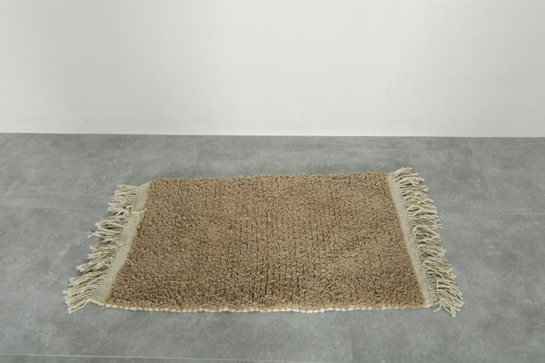 Small Moroccan wool rug – Handmade light brown carpet - 2 ft x 3.4 ft