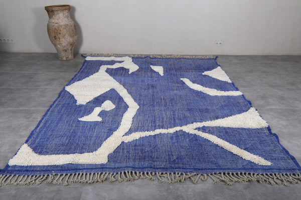 Flatwoven white & blue custom Moroccan rug