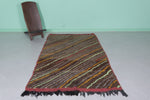 Vintage Handmade Moroccan Berber Azilal Rug – 4.1 x 7.1 ft | Earth-Toned Striped Carpet