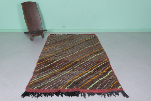 Vintage handmade Moroccan berber azilal rug – 4.1 x 7.1 ft | Earth-toned striped carpet