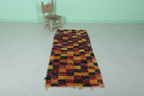 Moroccan berber rug 2.5 X 5.4 Feet - Vibrant checkerboard design in warm tones