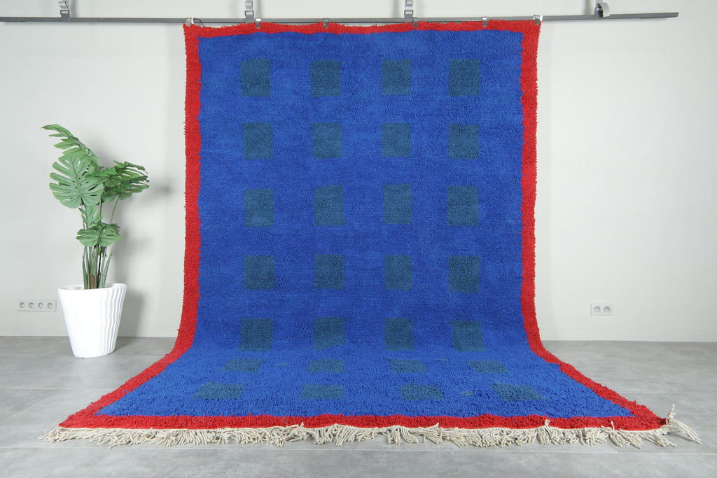 Blue & red handmade beni ourain rug - Custom size