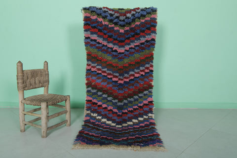 Colorful Moroccan Berber Rug 2.3 X 5.2 Feet - Handmade Zigzag Pattern