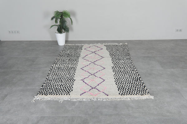 Handwoven Moroccan rug 4.9 FT × 7 FT | Black, white, pink & purple pattern