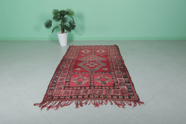 Handmade Moroccan rug - 3.8 FT X 6.7 FT, rich red geometric design