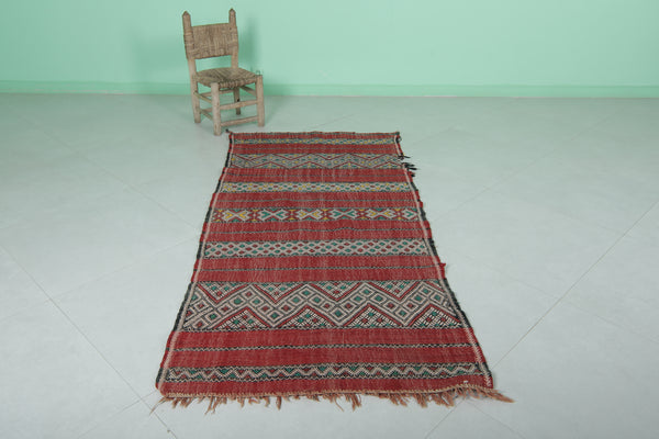 Colorful Moroccan berber rug - 3 x 6.6 ft | Handwoven geometric pattern carpet