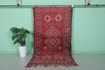 Handmade Moroccan Rug - 3.8 FT X 6.7 FT, Rich Red Geometric Design