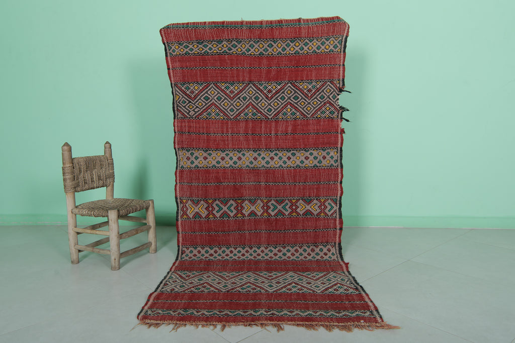 Colorful Moroccan berber rug - 3 x 6.6 ft | Handwoven geometric pattern carpet