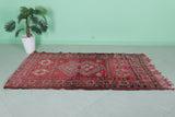 Handmade Moroccan Rug - 3.8 FT X 6.7 FT, Rich Red Geometric Design