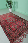 Handmade Moroccan Rug - 3.8 FT X 6.7 FT, Rich Red Geometric Design