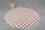 Round Moroccan Wool Rug - 5 ft | Pink & White Checkered Design