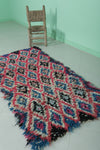 Colorful Moroccan Berber Rug 2.7 X 5.5 Feet - Vibrant Diamond Pattern
