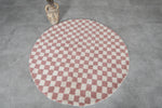 Round Moroccan Wool Rug - 5 ft | Pink & White Checkered Design