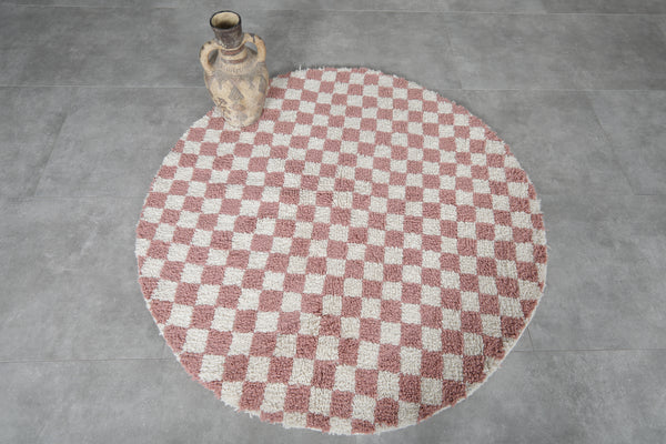 Handmade pink & white round Moroccan rug - Custom sizes