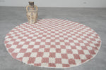 Round Moroccan Wool Rug - 5 ft | Pink & White Checkered Design