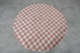 Round Moroccan Wool Rug - 5 ft | Pink & White Checkered Design