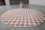 Round Moroccan Wool Rug - 5 ft | Pink & White Checkered Design