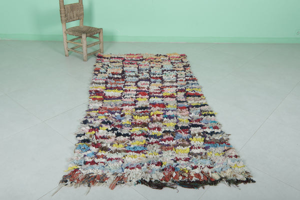 Vibrant Moroccan berber rug 3.2 X 6.5 Feet - Handmade boucherouite shaggy rug