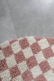 Round Moroccan Wool Rug - 5 ft | Pink & White Checkered Design