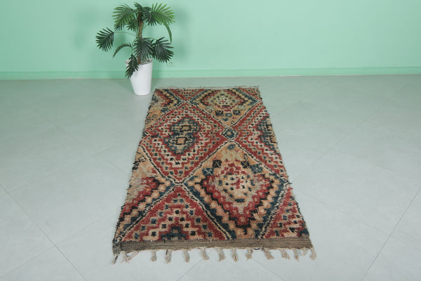 Moroccan rug - 3.3 x 6.9 Feet | Traditional red and geometric patterns