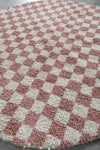 Round Moroccan Wool Rug - 5 ft | Pink & White Checkered Design