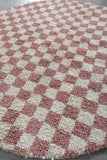 Round Moroccan Wool Rug - 5 ft | Pink & White Checkered Design