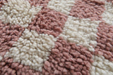 Round Moroccan Wool Rug - 5 ft | Pink & White Checkered Design