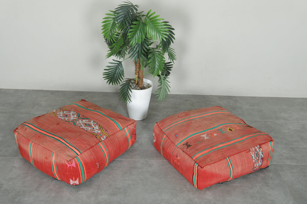 Moroccan kilim wool poufs - Vintage floor cushions