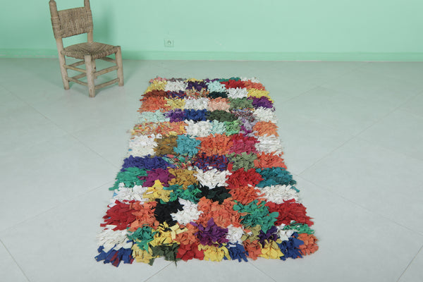 Vibrant Moroccan berber rag rug - 2.7 x 6.2 ft | Multicolored handmade shag carpet