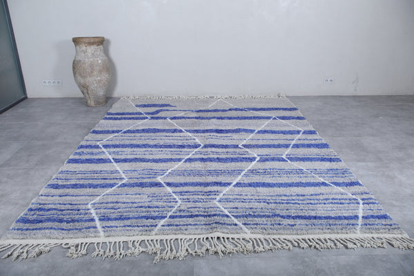 8.4 x 10.2 FT Flatwoven Moroccan rug – Gray & blue geometric stripes