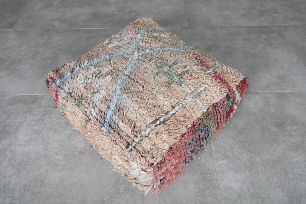 Rustic Moroccan wool pouf – Earthy vntage berber cushion