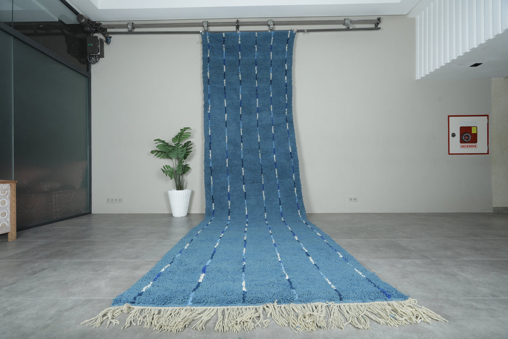 Custom blue Moroccan runner rug - Handmade striped rug