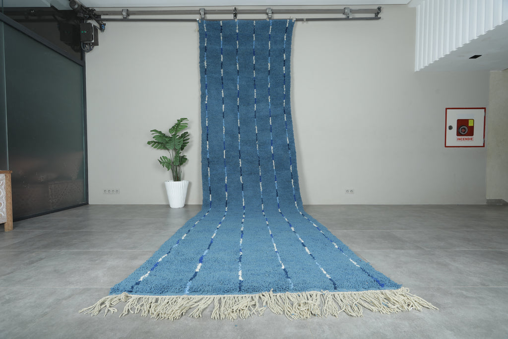 Blue Moroccan rug with blue and white striped - Custom size