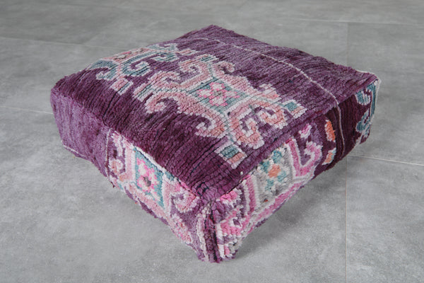 Plum Moroccan Wool Pouf – Vintage Berber Floor Cushion