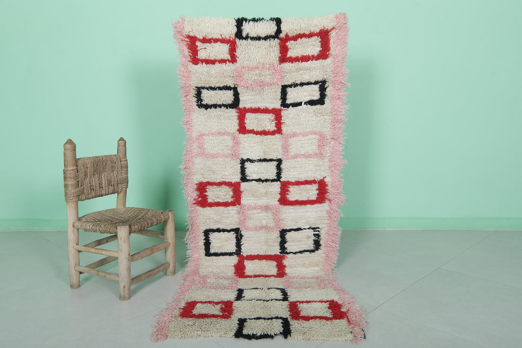 Modern Geometric Moroccan Berber Rug 2.2 X 5.6 Feet - Red and Black Accents