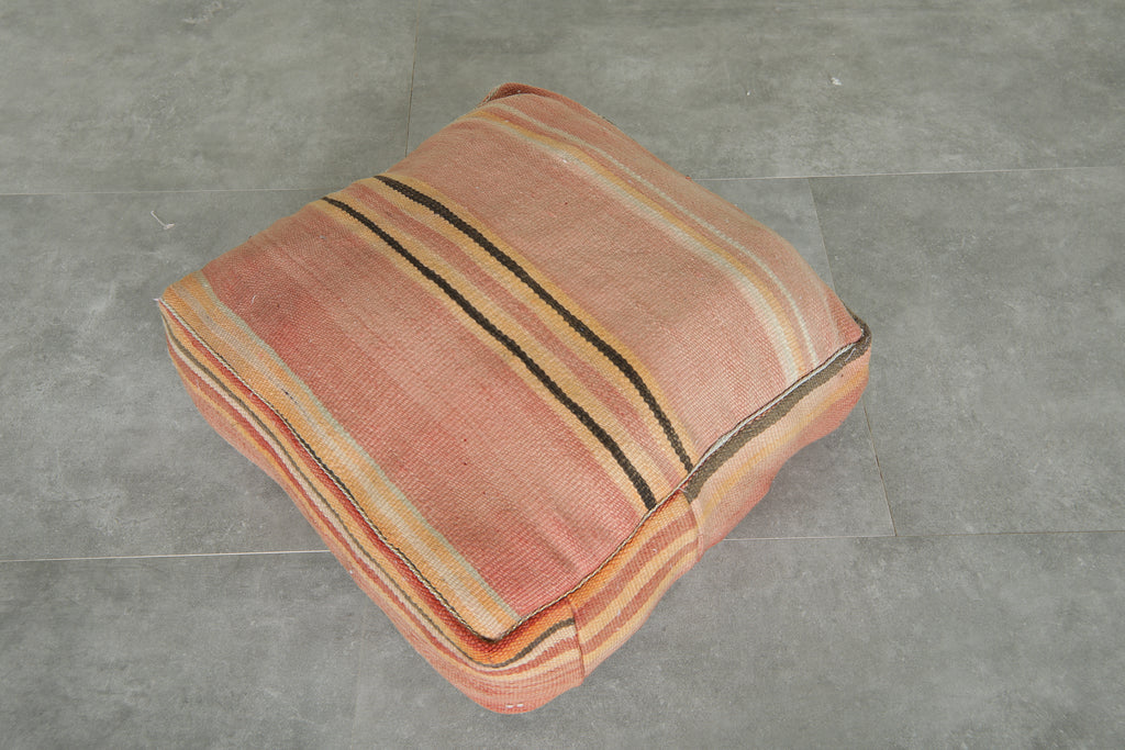 Striped kilim pouf - Handwoven Moroccan pouf