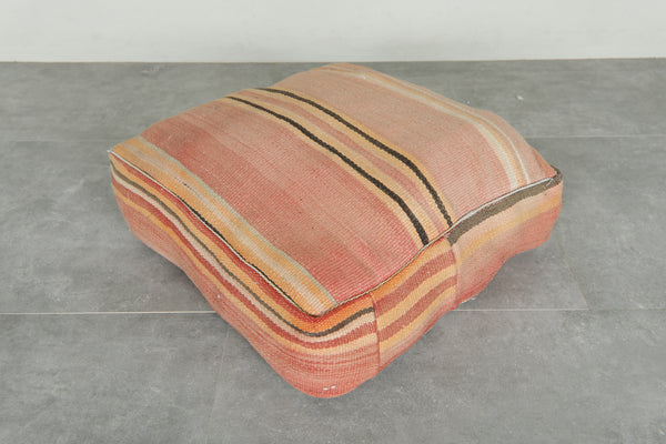 Striped kilim pouf - Handwoven Moroccan pouf