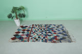 Colorful Moroccan Berber Boucherouite Rug -  3.7 FT × 5.6 FT | Handmade Eco-Friendly Carpet