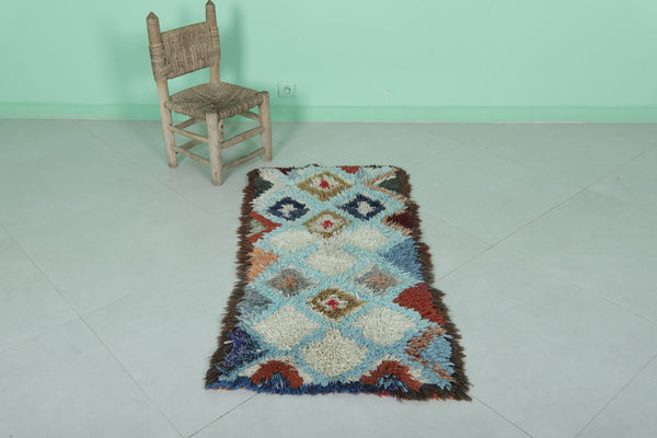 Colorful Moroccan berber rug 1.8 X 4 Feet - Handmade geometric diamond pattern