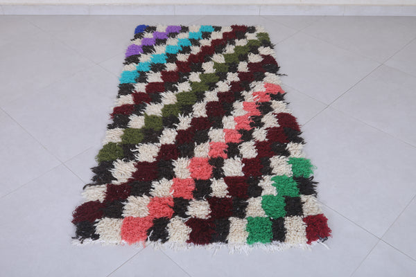 2.7 x 5.6 ft Moroccan berber rug – Colorful checkerboard pattern