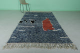 Blue Moroccan Azilal Handmade Rug - 5.2 FT X 8.3 FT | Unique Abstract Berber Carpet