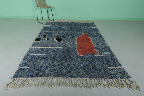 Blue Moroccan azilal handmade rug - 5.2 FT X 8.3 FT | Unique abstract berber carpet